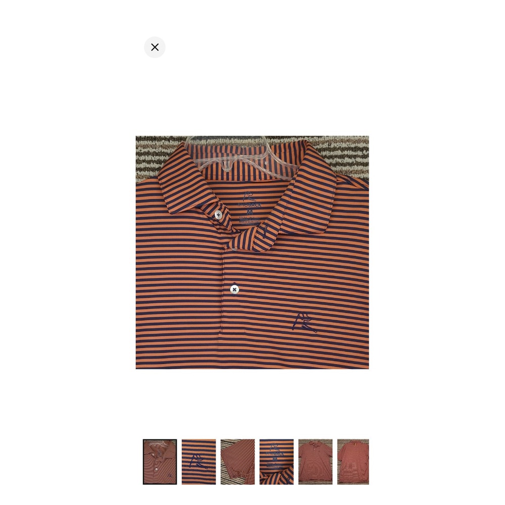 Rhoback Mens Performance Polo Shirt Medium Orange Navy Blue Striped Golf Top 4XL